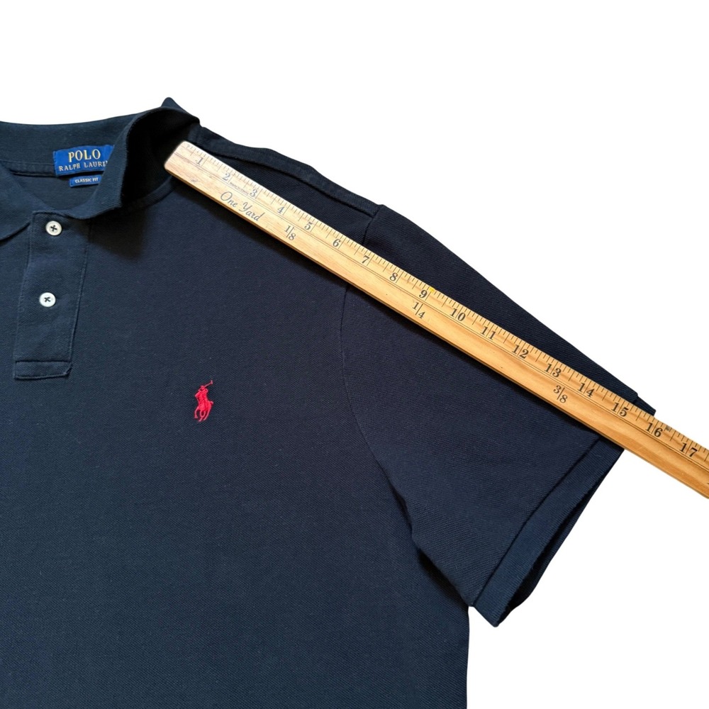 Polo Ralph Lauren Mens XL Classic Fit Navy Blue Mesh Polo Red Pony Logo Top - Picture 7 of 7